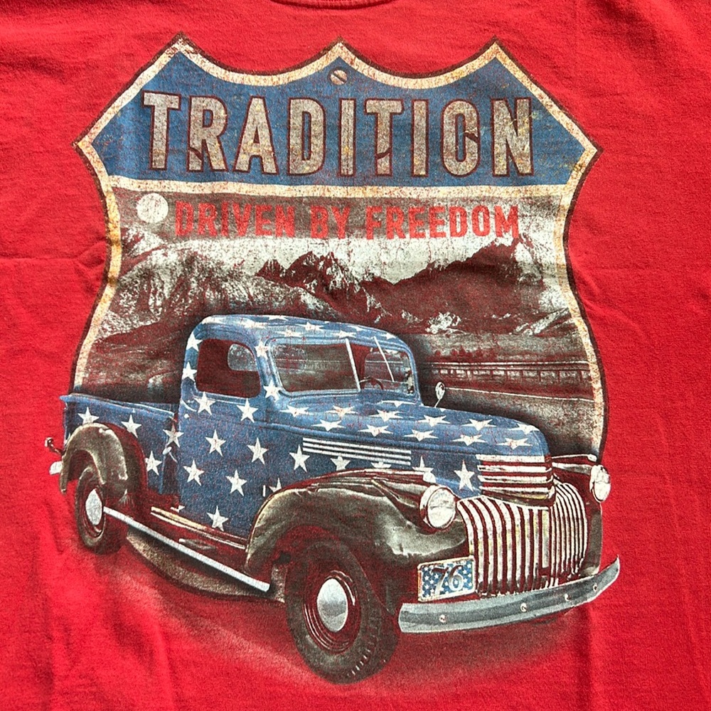 Patriotic red shirt:  Classic truck men’s size 2XL